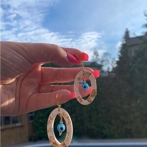 Chic Gold and Blue Oval Earrings